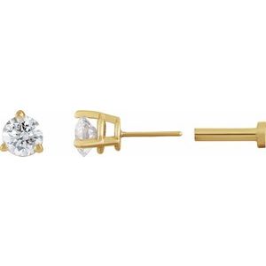 14K Yellow 1/5 CT Natural Diamond Press Fit Back Stud Earring