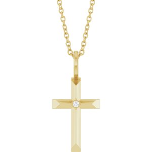 14K Yellow .0075 CT Natural Diamond Cross 16-18" Necklace