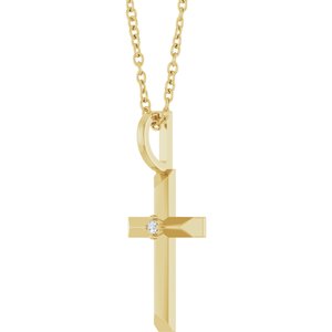 14K Yellow .0075 CT Natural Diamond Cross 16-18" Necklace