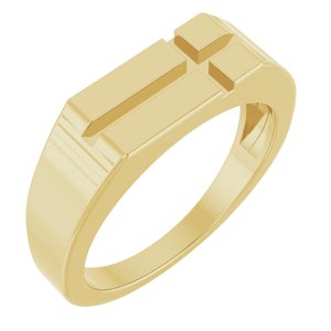 14K Yellow Rectangle Cross Signet Ring