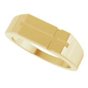 14K Yellow Rectangle Cross Signet Ring