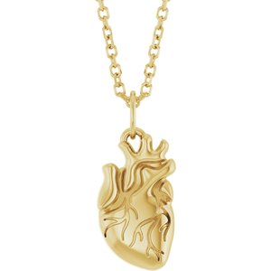 14K Yellow Anatomical Heart 16-18" Necklace