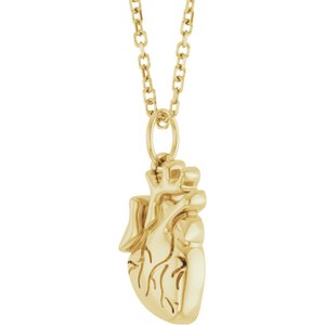 14K Yellow Anatomical Heart 16-18" Necklace