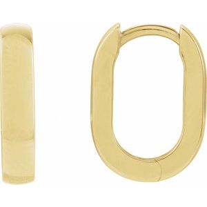 14K Yellow Elongated Domed 14 mm Hoop Earrings