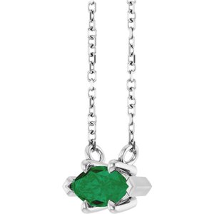 14K White 8x4 mm Natural Emerald 18" Necklace