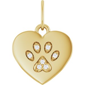 14K Yellow .02 CTW Natural Diamond Blank Paw Print Heart Pendant