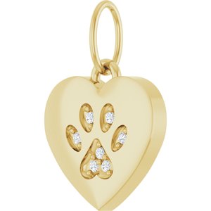 14K Yellow .02 CTW Natural Diamond Blank Paw Print Heart Pendant