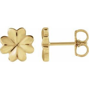 14K Yellow Four Leaf Clover Stud Earrings