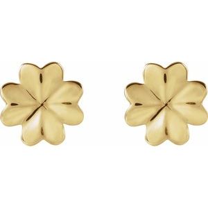 14K Yellow Four Leaf Clover Stud Earrings