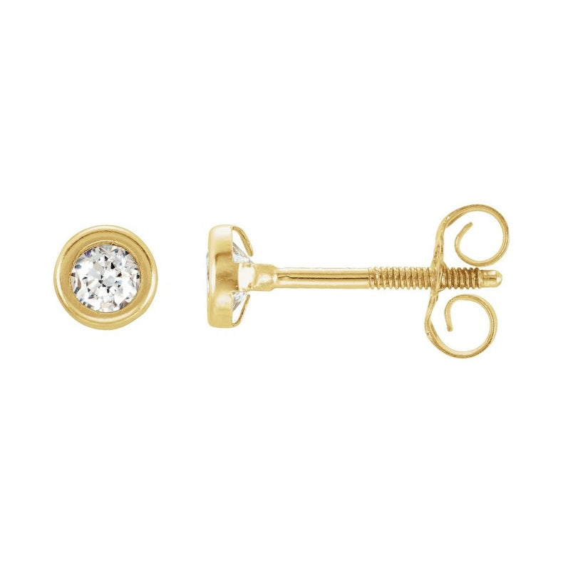 Round Bezel-Set Youth Stud Earrings