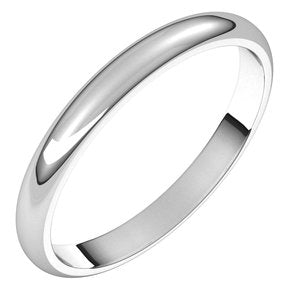 14K White 2.5 mm Half Round Band Size 10