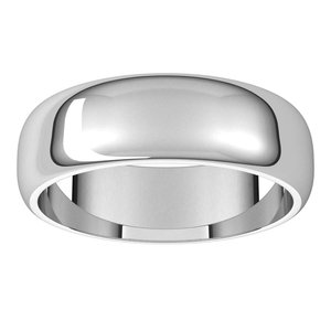 14K White 6 mm Half Round Band Size 10