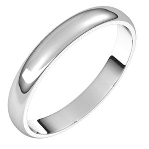 14K White 3 mm Half Round Light Band Size 10