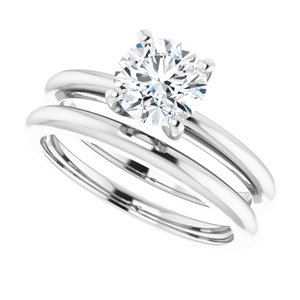 14K White  6.5 mm Round Solitaire Engagement Ring Mounting