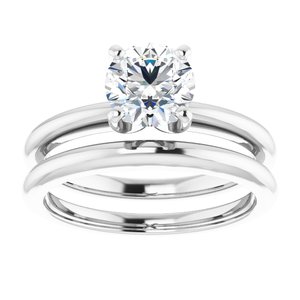 14K White  6.5 mm Round Solitaire Engagement Ring Mounting