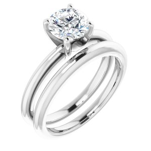 14K White  6.5 mm Round Solitaire Engagement Ring Mounting